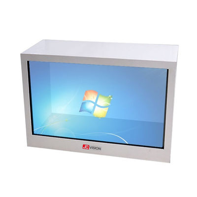 Tela táctil transparente do LCD de 21,5 polegadas, anunciando a mostra transparente da exposição