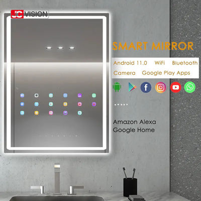 Espelho esperto IP65 do banheiro do diodo emissor de luz da tevê Android do espelho do tela táctil da casa do hotel de JCVISION