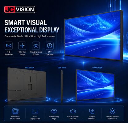 JCVision Display de sinalização digital interior de 32 polegadas E-LED retroiluminado, ângulo de visão amplo, caixa de luz montada na parede para varejo e hospitalidade (HD-352C)