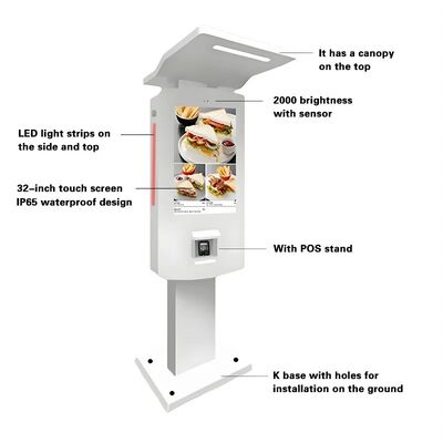 Nvidia Chipset 24 "Outdoor Waterproof IP55 Self Service Payment Kiosk Detalhes rápidos do terminal de pagamento de tela sensível ao toque externo