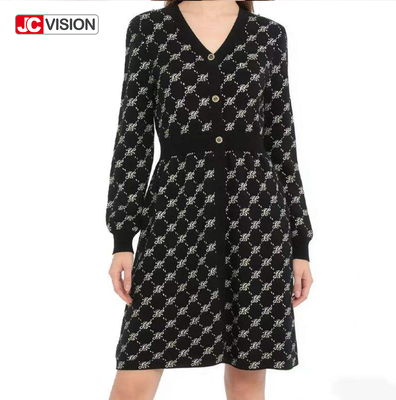 Vestido de malha com decote em V para outono e inverno feminino, estilo executivo JCVISION