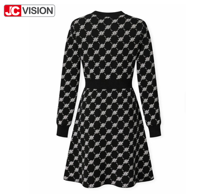 Vestido de malha com decote em V para outono e inverno feminino, estilo executivo JCVISION
