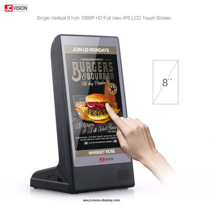 Tela táctil do LCD do quiosque de HD, banco do poder da tabela do menu do restaurante do suporte de Android 8 polegadas