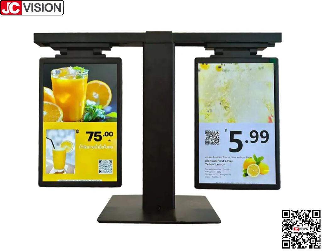 JCVISION 10,1 polegadas tela dupla de exibição de etiqueta de preço eletrônico do produto, sinal digital / tela sensível ao toque