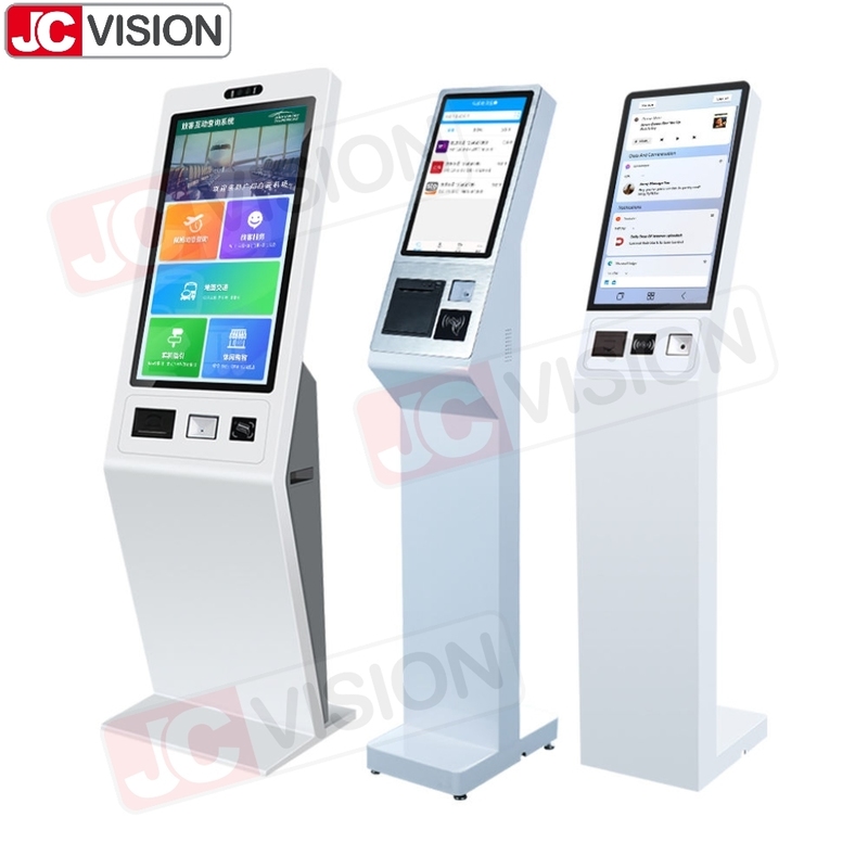 Customizado 27 polegadas piso de pé touch screen quiosque de pagamento interativo quiosque de autoatendimento quiosque com impressora terminal de digitalização QR